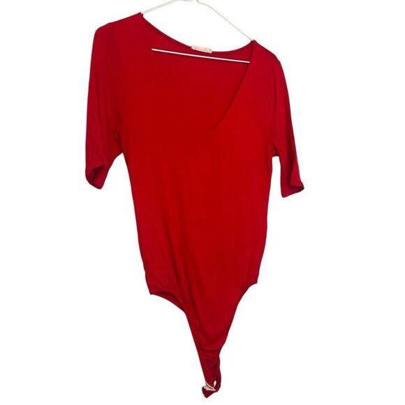 Imagenation Scoop Neck Short-sleeved Stretch Bodysuit Red Large - Picture 4 of 4